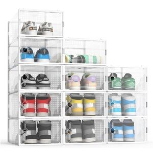 Large stackable 12 Pack Shoe Storage Organizer Boxes, Shoe Boxes
